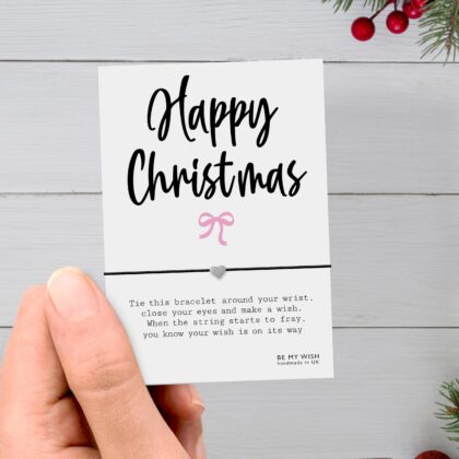 Happy Christmas Pink Bow Wish Bracelet