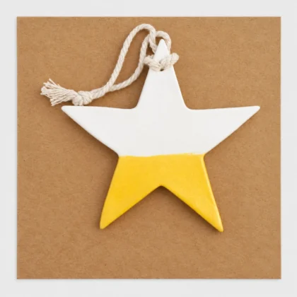 Clay Star Xmas Tree Decoration - White & Gold