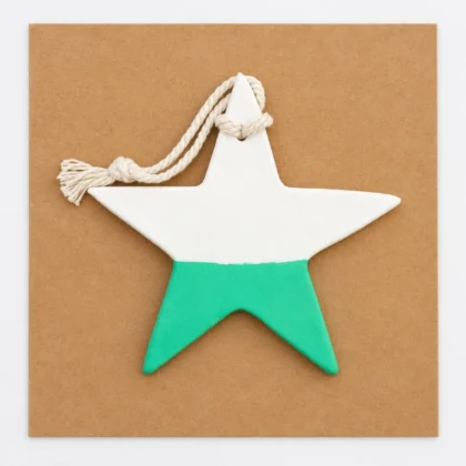 Clay Star Xmas Tree Decoration - White & Green