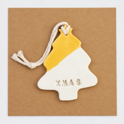 Clay Xmas Tree Decoration - White & Gold Dip