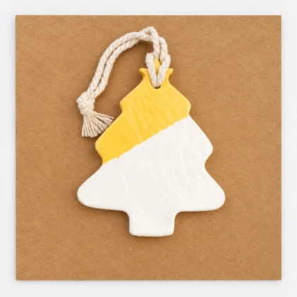 Clay Xmas Tree Decoration - White & Gold Xmas