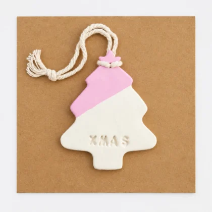 Clay Xmas Tree Decoration - White & Pink