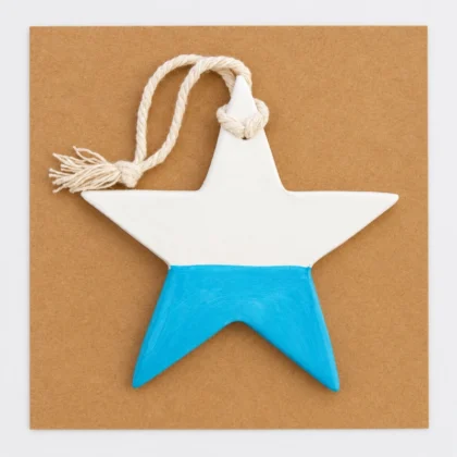 Clay Star Tree Decoration - White & Blue